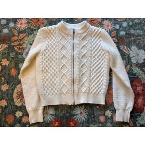 Ann Taylor Weekend Cream Cable Knit Full Zip Cardigan Sweater XS FA24 829105